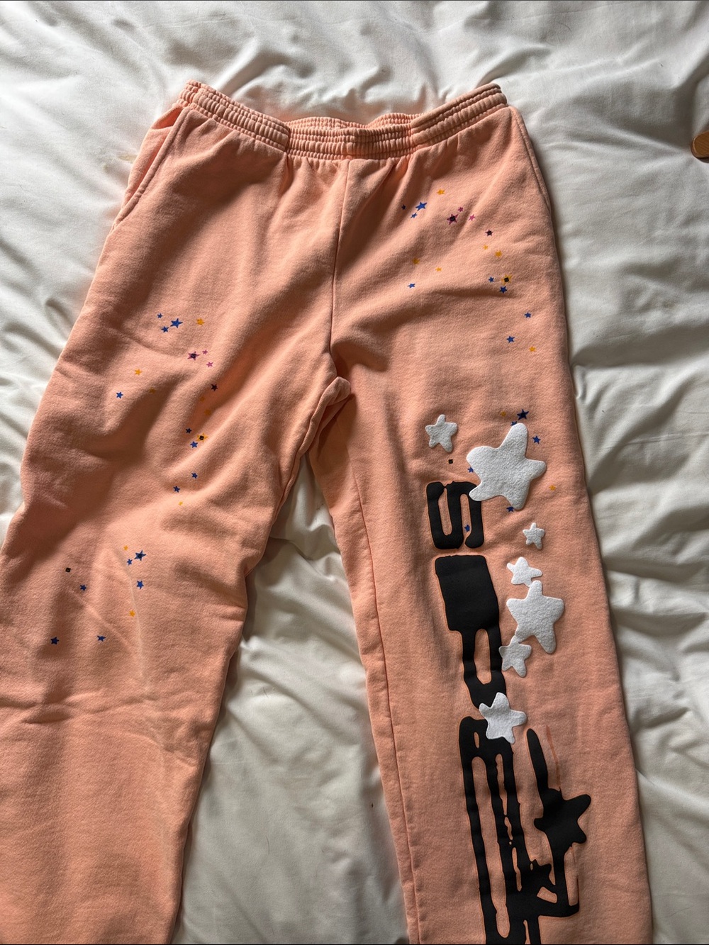 Sp5yder Peach Bellini Star Appliqué Sweatpants NWOT SZ Small